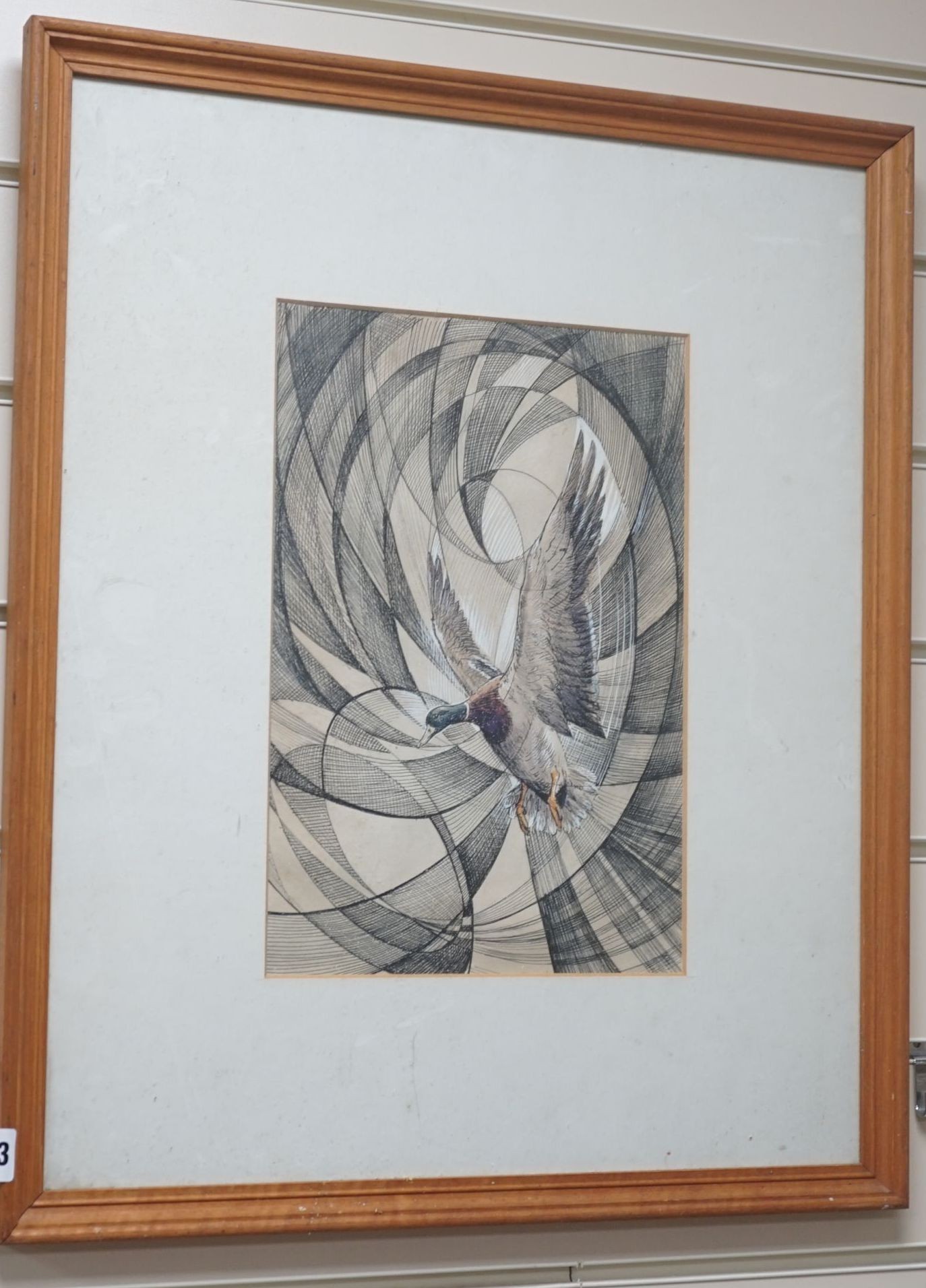 Desmond Eric Walduck, watercolour and ink, 'Mallard landing', inscribed verso, 30 x 21cm